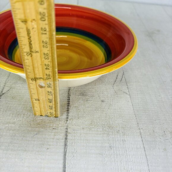 Royal Norfolk MAMBO Greenbrier Yellow Center Rings Stoneware Soup Bowls Set of 4